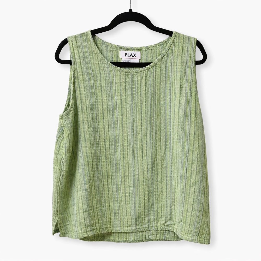 Flax 100% linen tank top sage green textured striped lagenhook